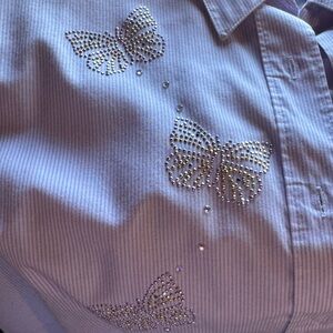 Tia Designs Lavender Stripe Button-Down Shirt with Rhinestone Butterfly Accents